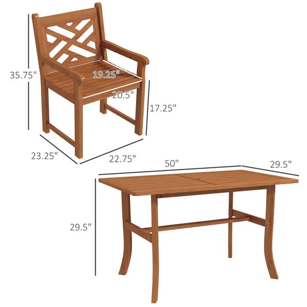 Outsunny Outdoor Patio Dining Set，4 Seater Wood Dining Table and Chairs for Backyard，Conservatory，Garden，Poolside