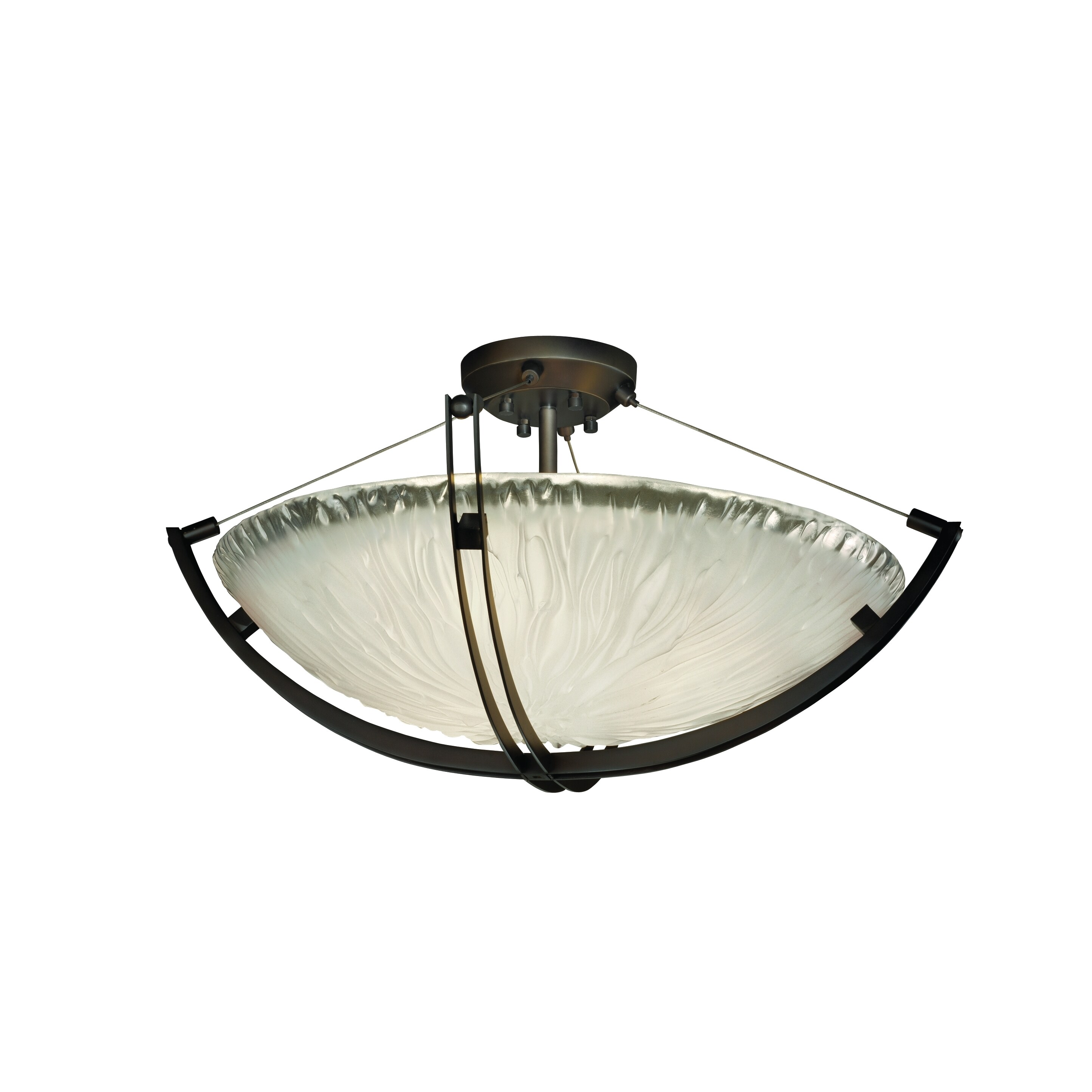 Justice Design Veneto Luce Crossbar 6-light Dark Bronze Round Bowl Semi-flush， White Frosted Shade