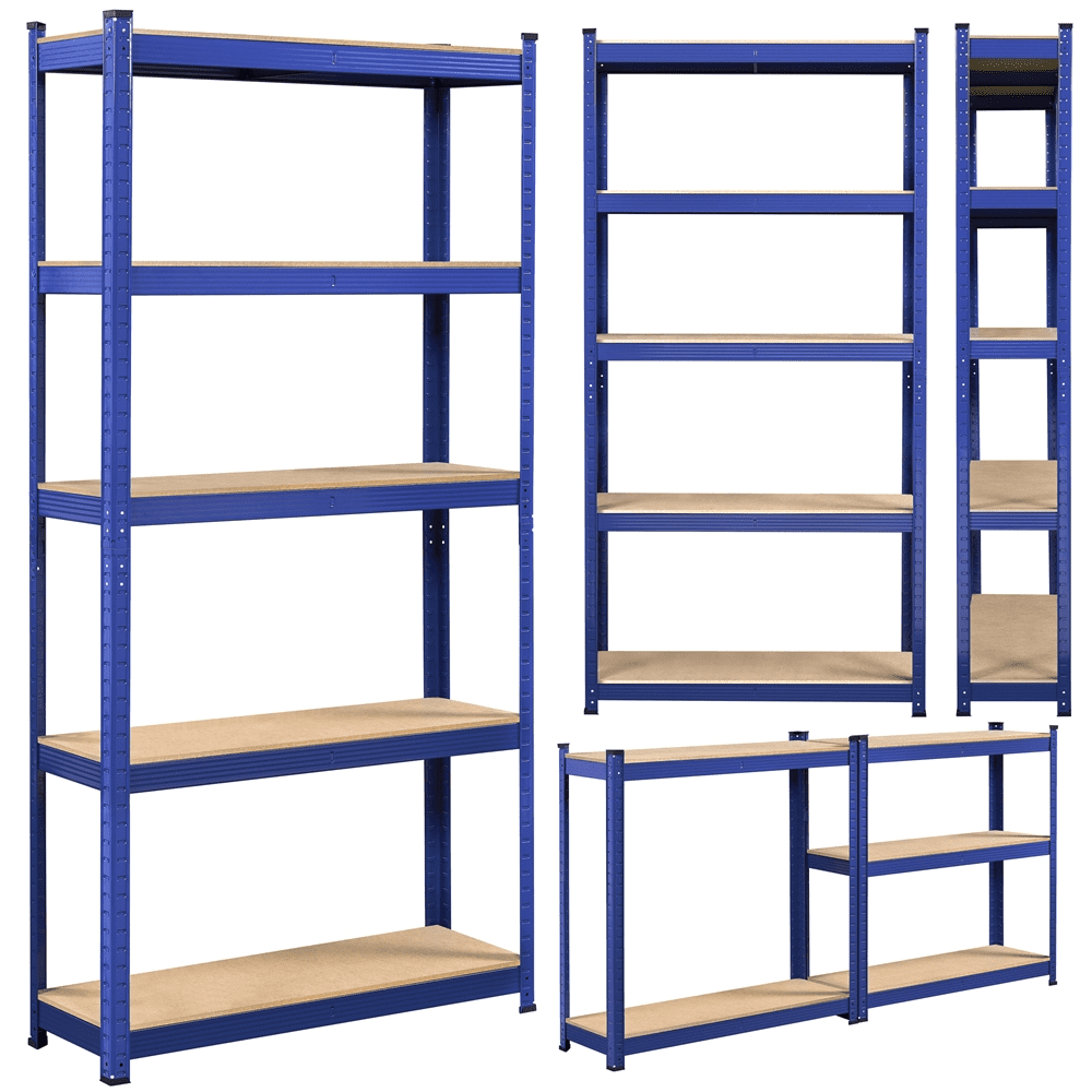 SMILE MART 2pcs 5 Tiers Adjustable Metal Storage Shelf Units Boltless for Home Garage, Blue