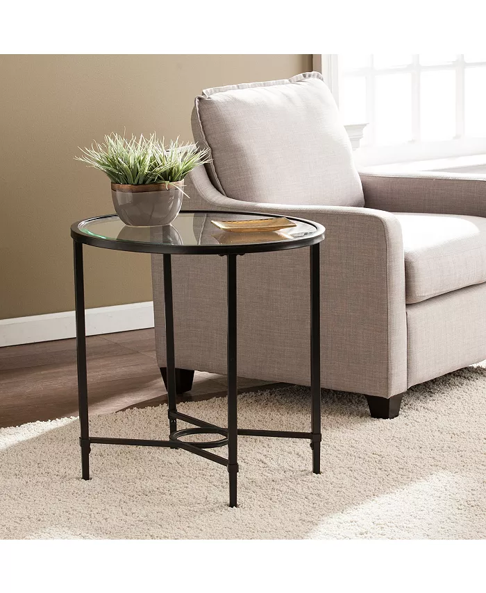 Southern Enterprises Carabella Metal and Glass Oval Side Table