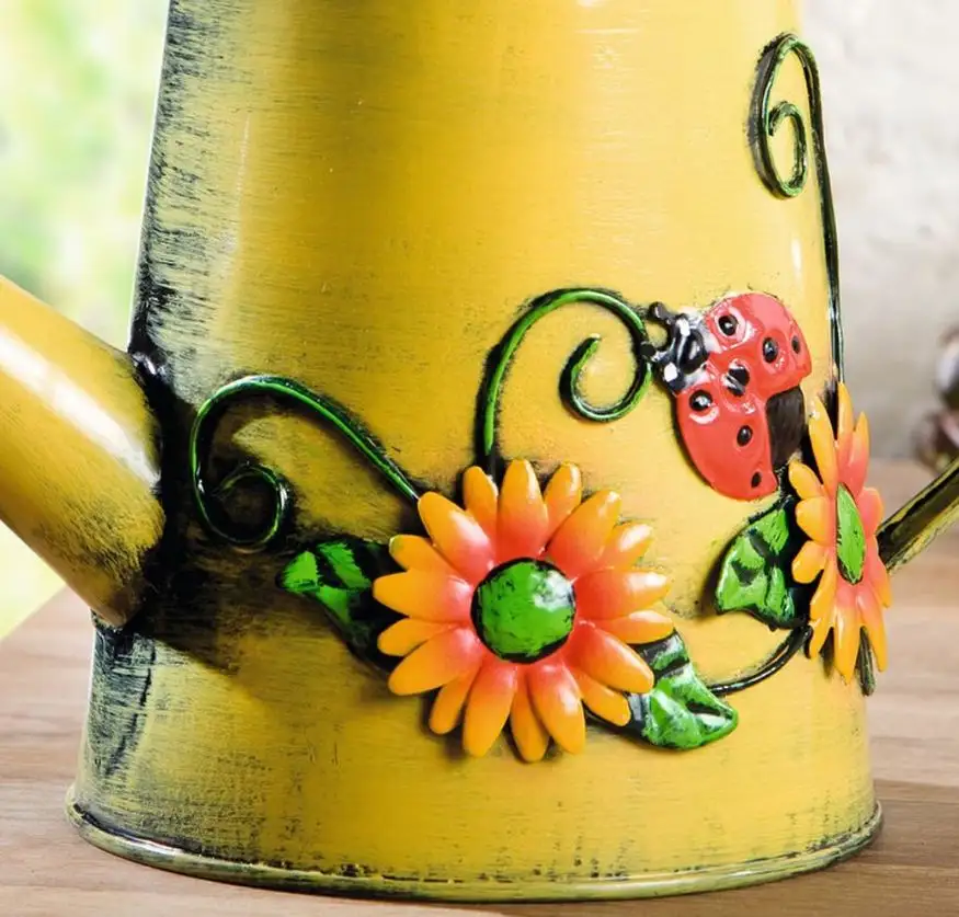 Decorative Sunflower   Ladybug Metal watering can yellow for outdoor and indoor plants flowers watering can Home Garden 2023