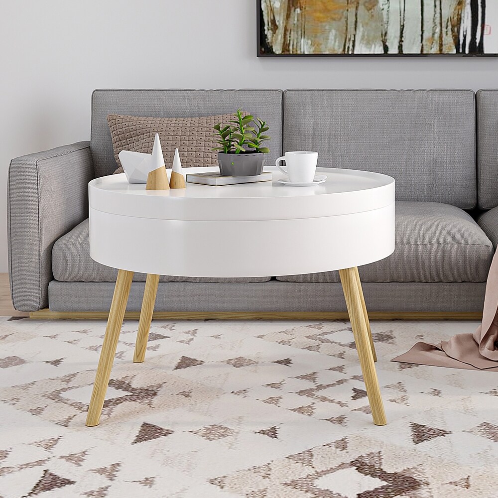 Zoe Mid Century Modern Round Coffee Table with Storage