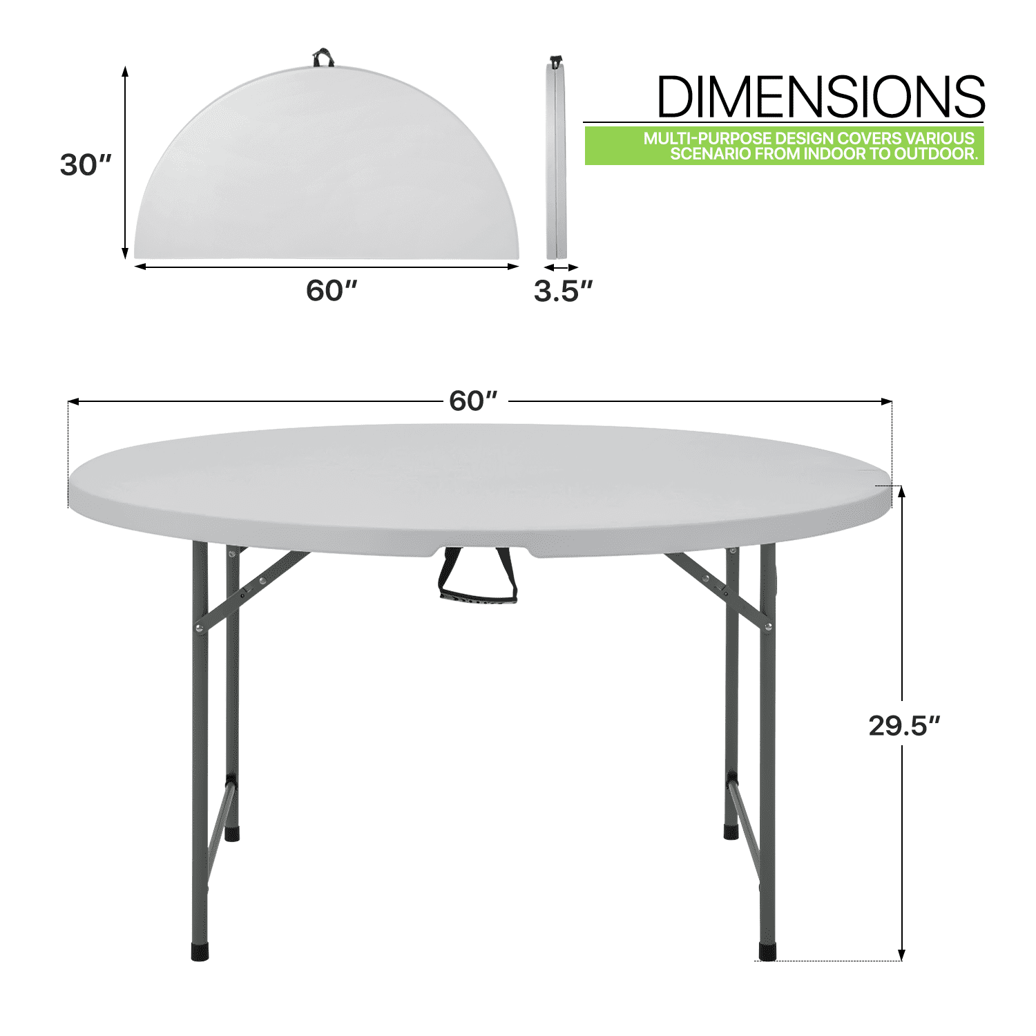 Magshion 5Ft Round Bi-Fold Plastic Table， Metal Frame Indoor Outdoor 60 Inch Folding Desk for Kitchen Party Wedding， Gray， 60 in ， 60 in