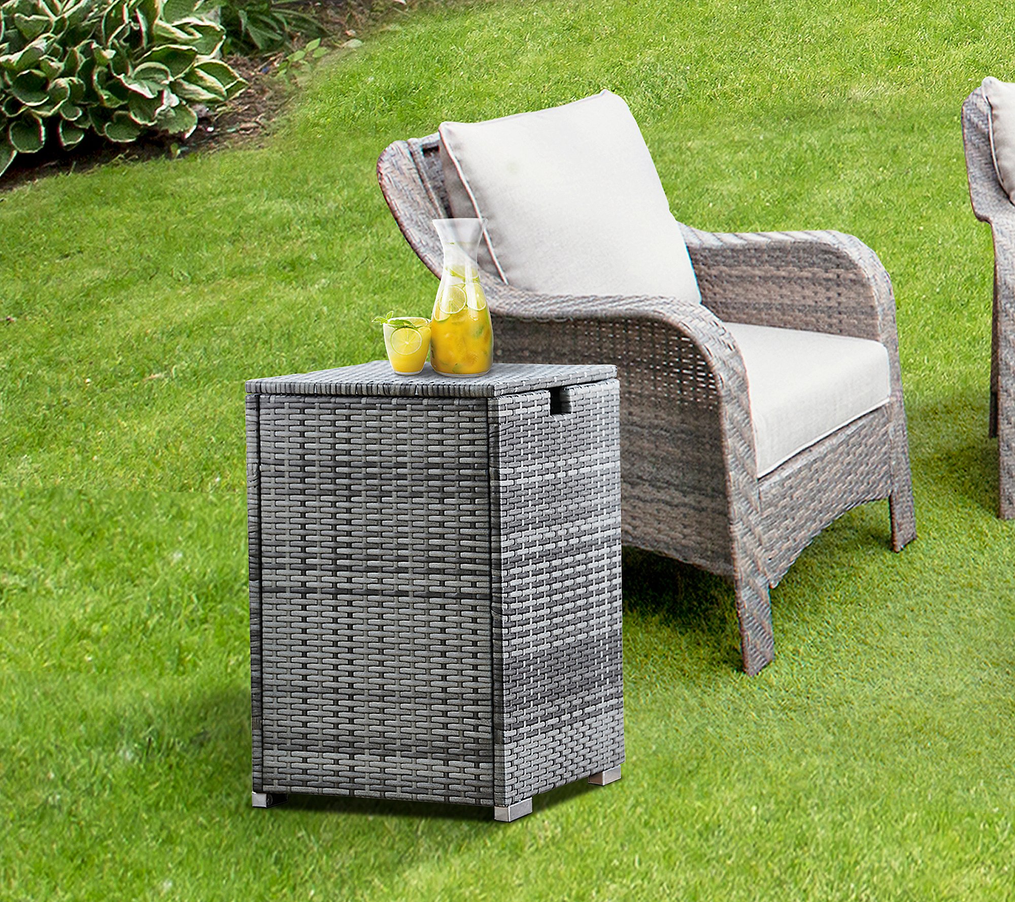 Patio Wicker Hideaway Gas Tank Table for Fire Pits