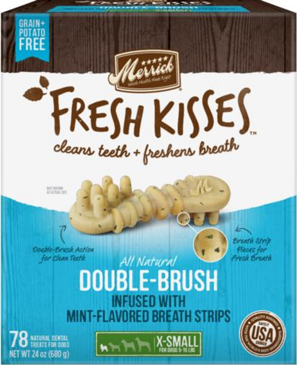 Merrick Fresh Kisses Mint Dental Dog Treats Extra Small， 78 ct