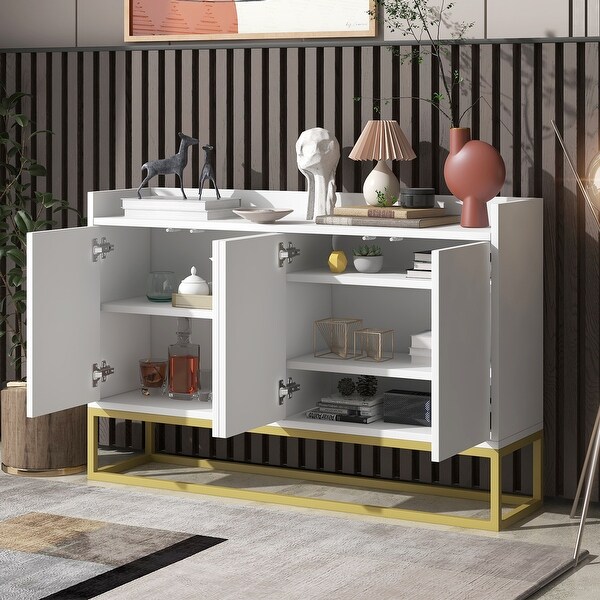 4 Door Contemporary Wood and Metal Console Sideboard Buffet