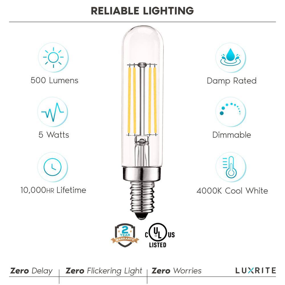 LUXRITE 60-Watt Equivalent T6 T6.5 Dimmable Edison LED Light Bulbs 5-Watt UL Listed 4000K Cool White (6-Pack) LR21658-6PK