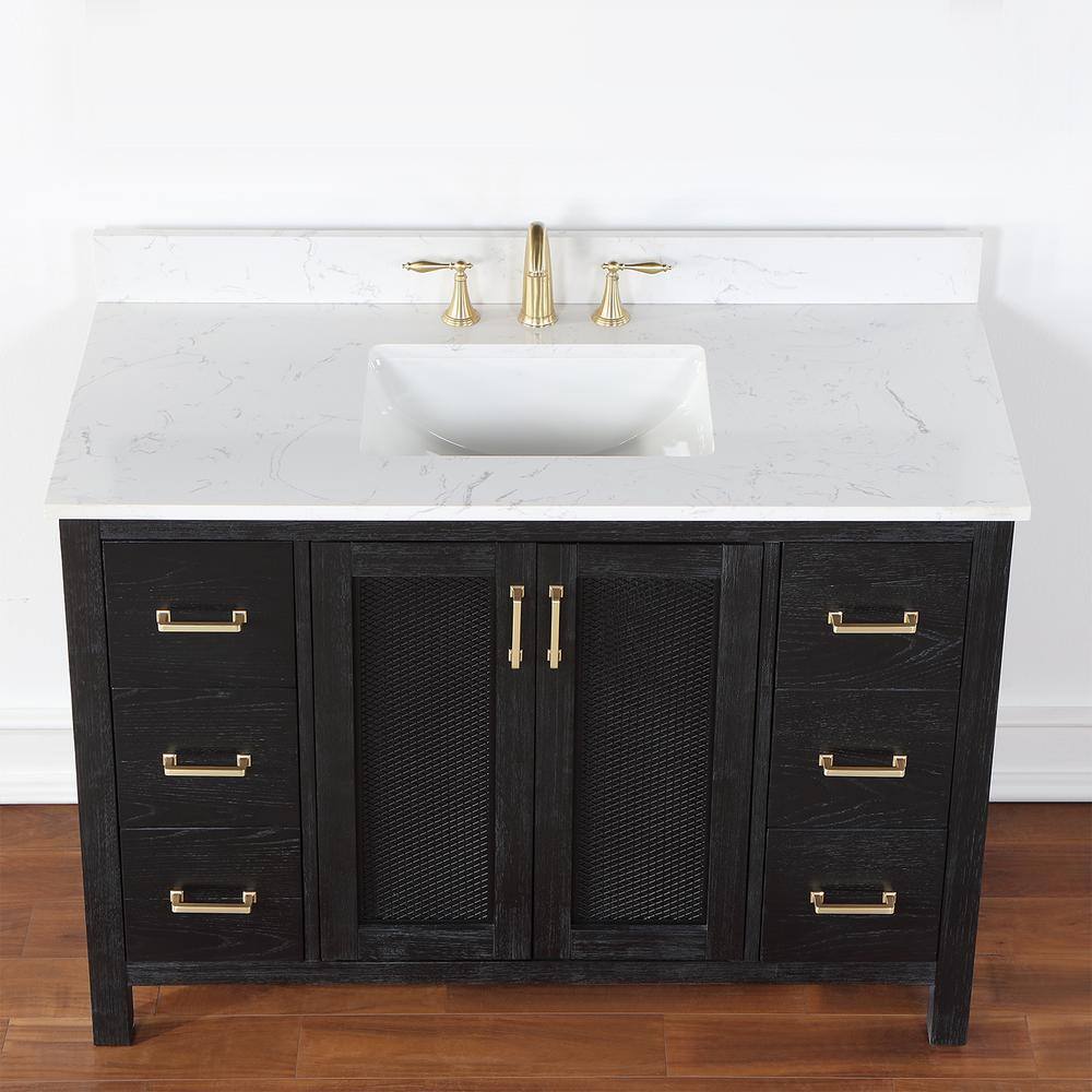 Altair Hadiya 48 in. W x 22 in. D x 34 in. H Bath Vanity in Black Oak with Carrara White Composite Stone Top 542048-BO-AW-NM