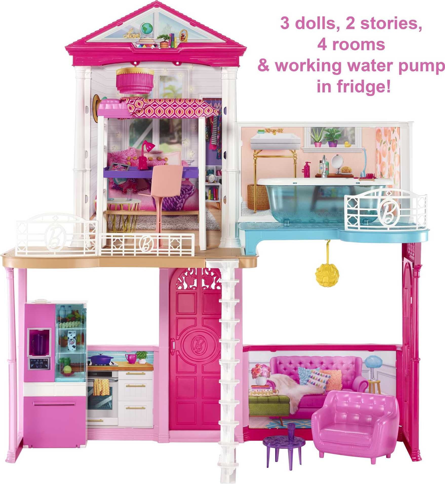 Barbie Dollhouse Set with 3 Dolls and Furniture， Pool and Accessories