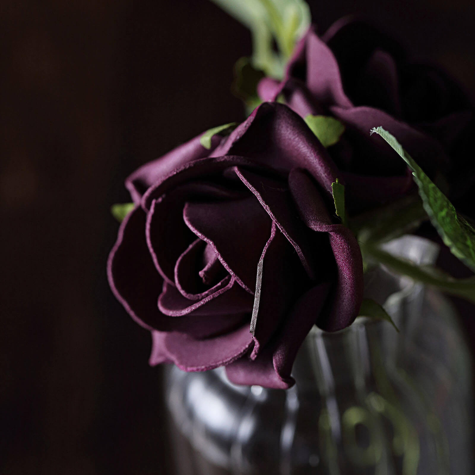 24 Roses Eggplant Artificial Foam Flowers With Stem Wire and Leaves 2