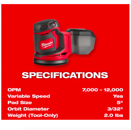 Milwaukee M18 18-Volt Lithium-Ion Cordless 5 in. Random Orbit Sander with Two 3.0 Ah Batteries (2648-20-48-11-1837)