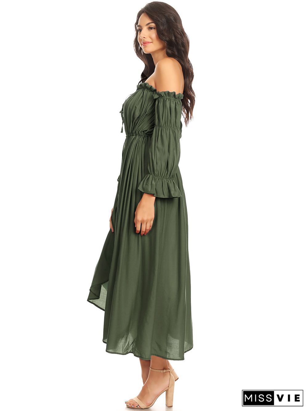 Casual Boho Long Sleeve Off Shoulder Renaissance Dress