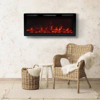 FLAMESHADE 42 in. Wall-Mount Electric Fireplace in Black with Infrared Remote and Touch Screen FSEFWTJ42AI2N