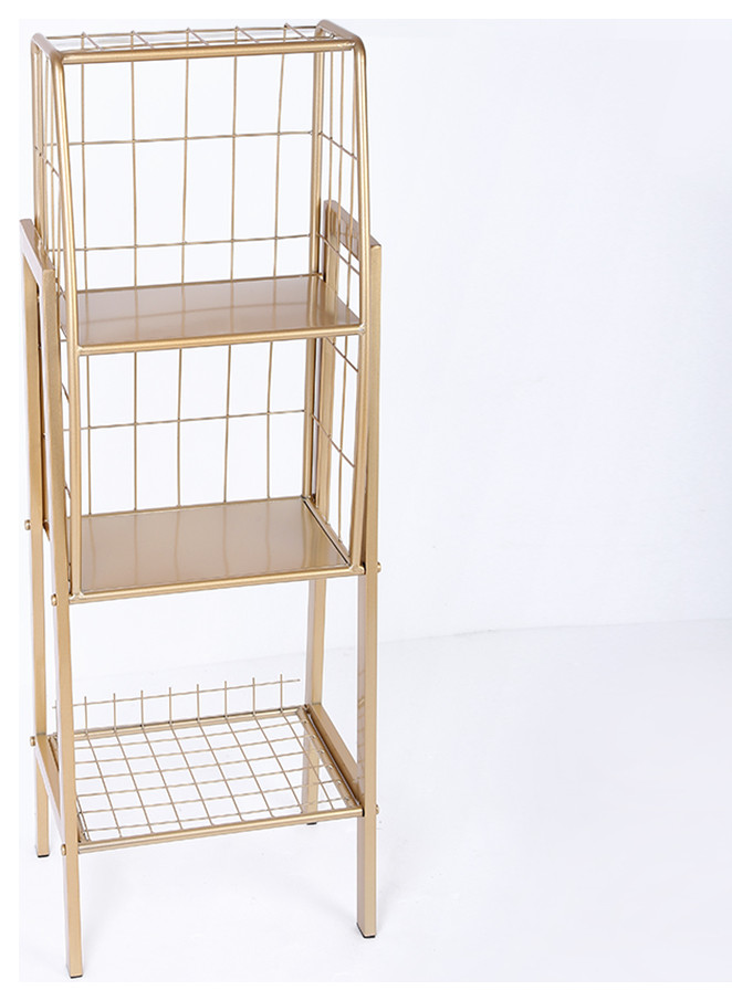 Industrial Gold Bookshelf with 3 Tier Basket Office Bookcase   Contemporary   Bookcases   by Homary International Limited  Houzz