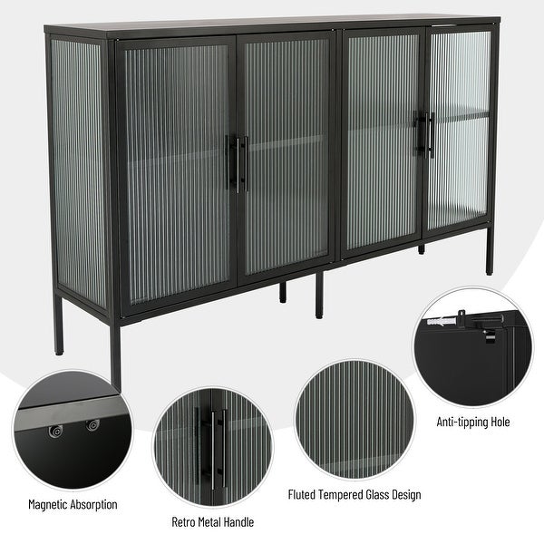 4 Glass Doors Buffet Storage Cabinet with Adjustable Shelves