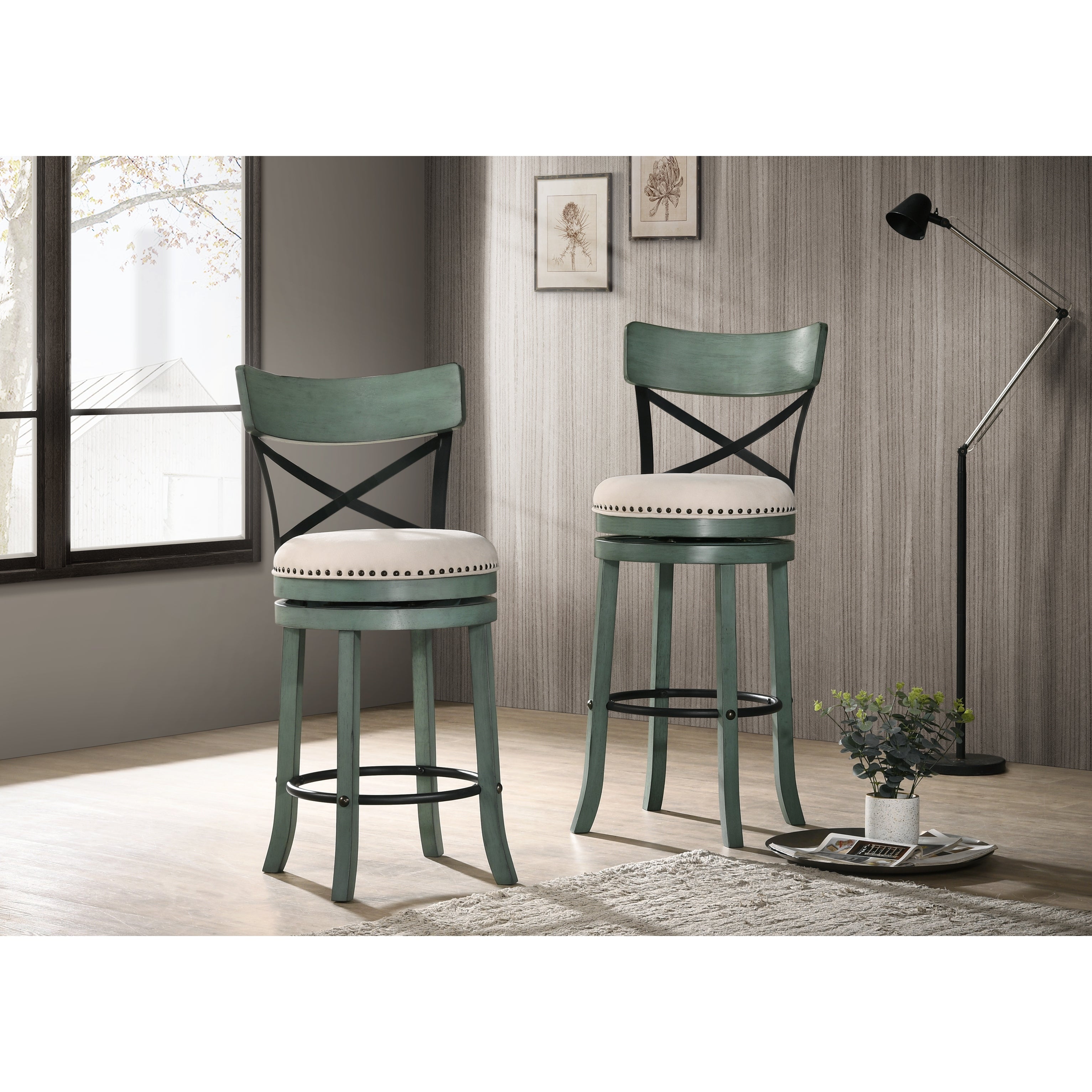 Furniture of America Heidi Modern Farmhouse Swivel Barstools Set of 2