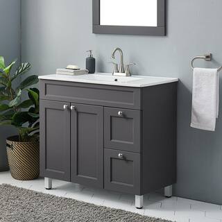 VC CUCINE 35 in. W x 18 in D. x 32 in. H Bathroom Vanity in Gray with White Ceramic Top HESEBC047-ZC90E-3