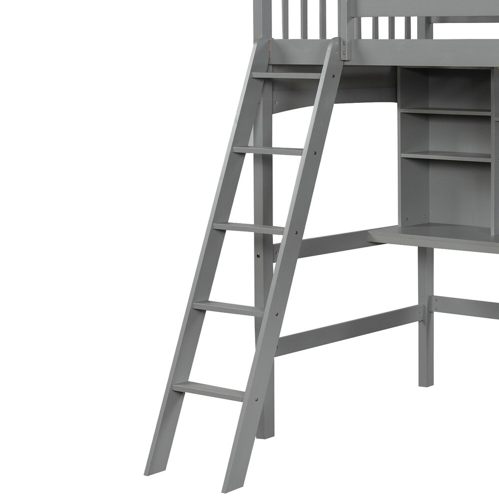 Multifunctional Design Twin size Loft Bed with Storage Shelves  Desk and Ladder