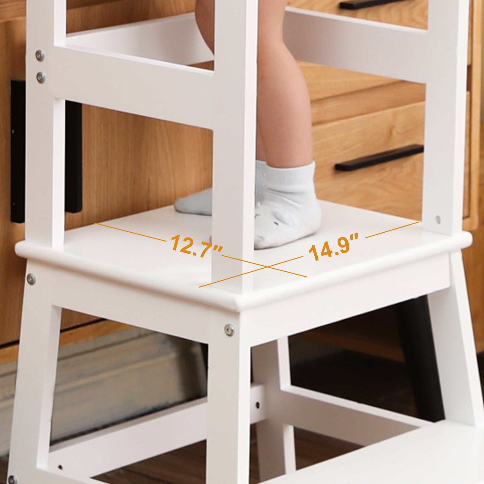 Mangohood Kitchen Step Stool for Kids, Toddler Two Step Standing Tower, Montessori Wooden Learning Furniture, White