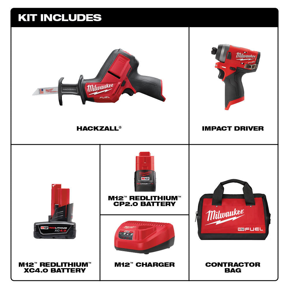 Milwaukee M12 FUEL 2PC Impact Kit with Hackzall 2593-22 from Milwaukee