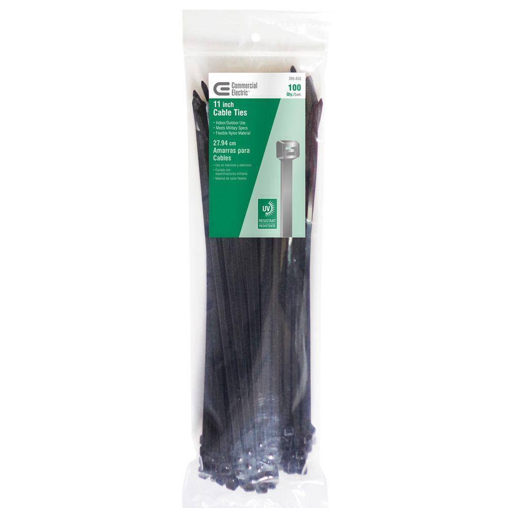 Commercial Electric 11 in. Double Locking Cable Tie Black (100-Pack) XLS-11-75-0C