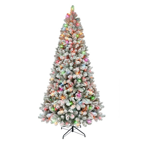 Puleo International 6.5 ft. Prelit Flocked Virginia Pine Tree