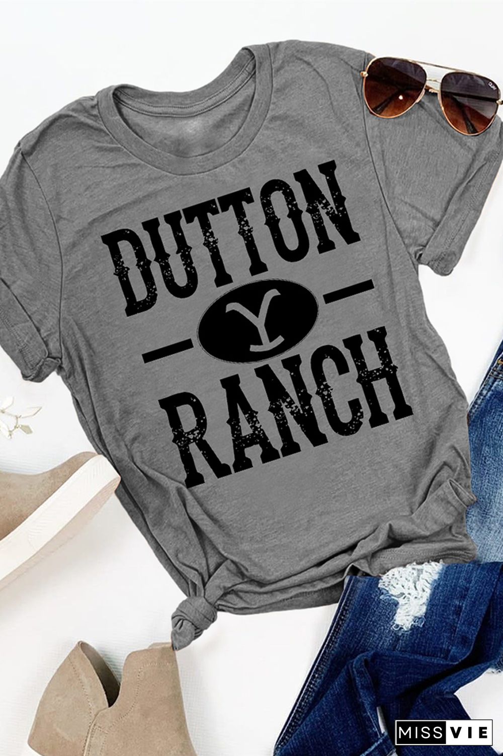 OUTTON RANCH Print Graphic Tees for Women Wholesale Short Sleeve T shirts Top