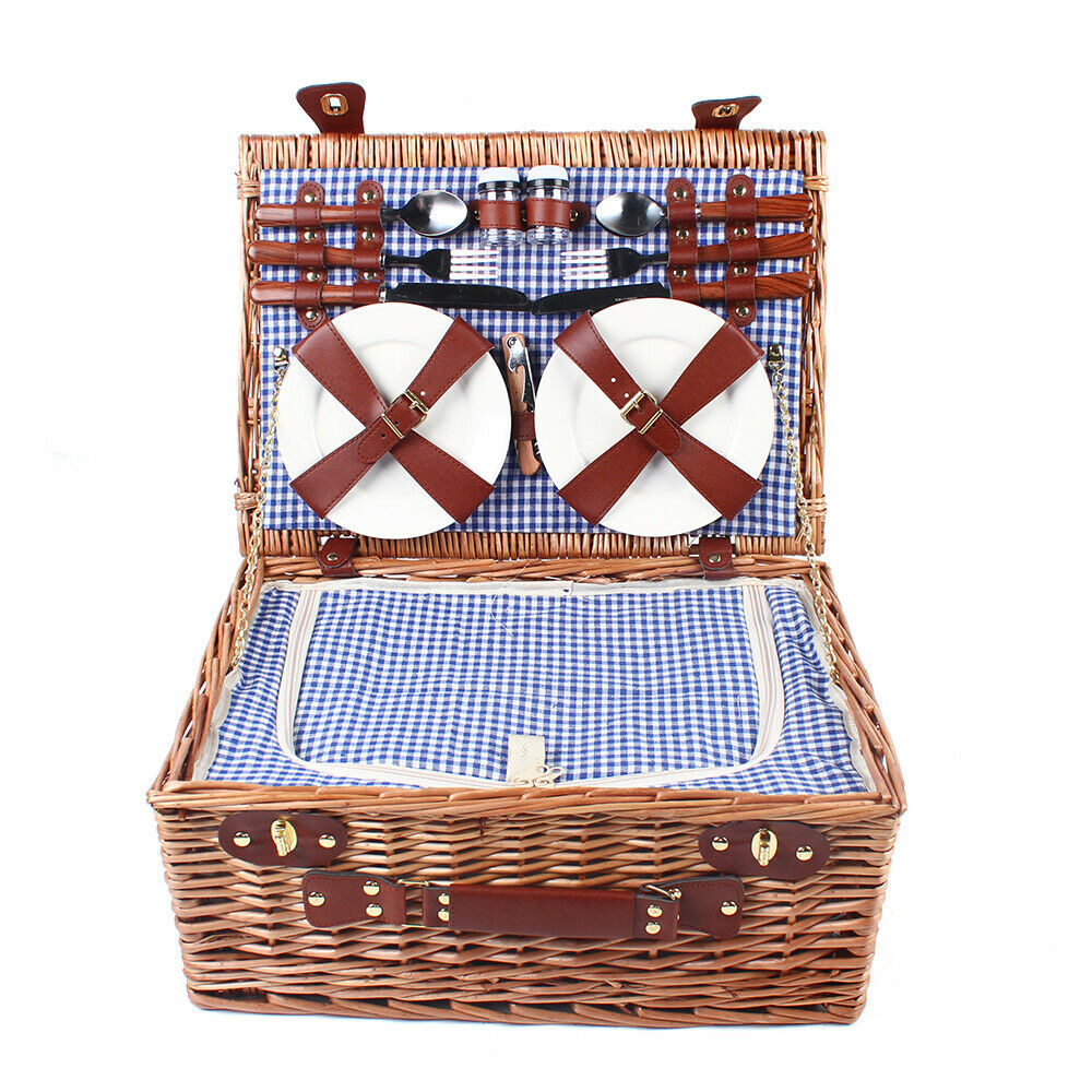 Picnic Basket Picnic Blanket Camping Essentials Outdoor Tableware and Ware Set Food Fruits Organizer for 4 Persons