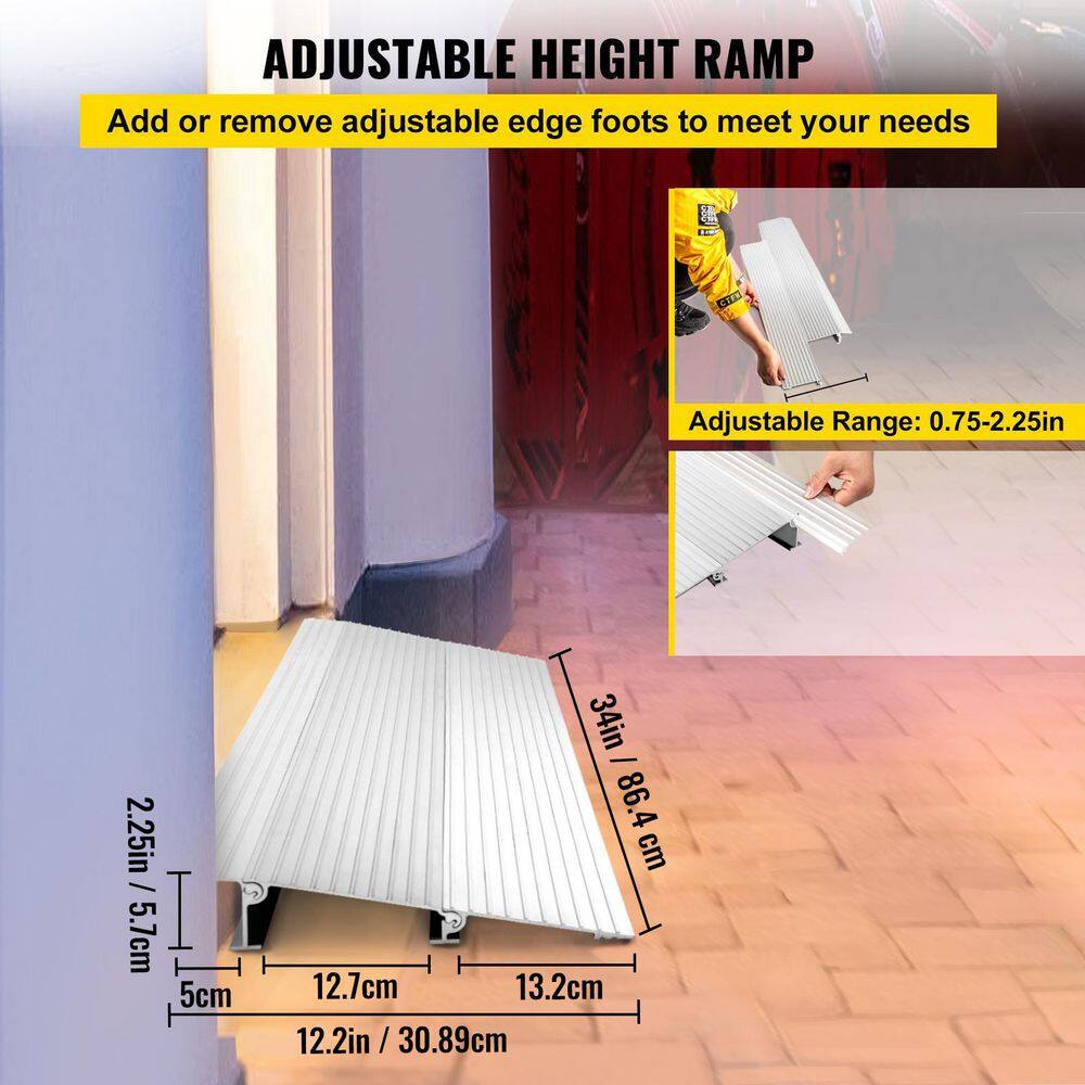 VEVOR 12.2 in. x 34 in. x 2 in. Silver Aluminum Threshold Speed Ramp for Home 2 in. Rise Door Threshold Ramp WFSLYPDYCGLZ2DCD3V0