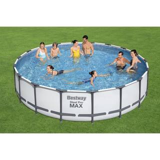 Bestway Pro MAX 18 ft. x 18 ft. Round 48 in. Deep Metal Frame Above Ground Swimming Pool with Pump  Cover 56463E-BW