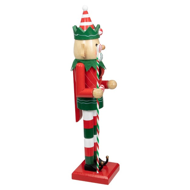 Red And Green Traditional Striped Elf Christmas Nutcracker