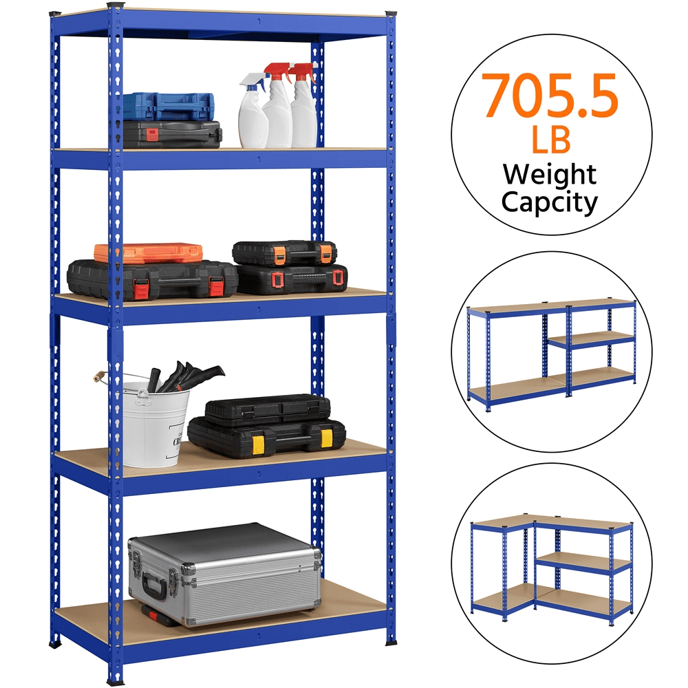 SmileMart 5 Shelf Adjustable Boltless Metal Storage Shelf Unit, Blue