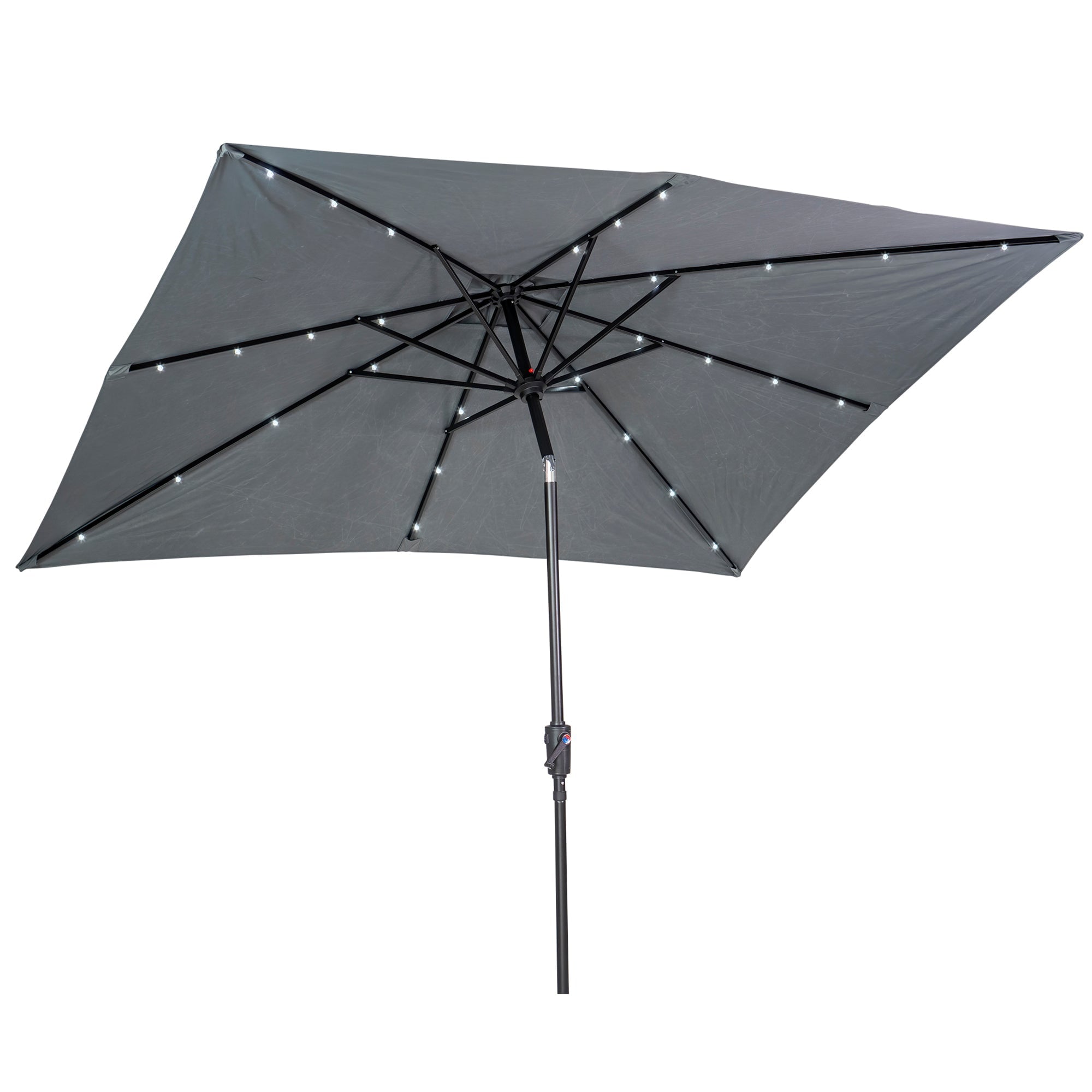 SunRay 9' x 7' Rectangular Patio LED Umbrella Solar Powered w/Crank & Tilt Outdoor Umbrella, Grey