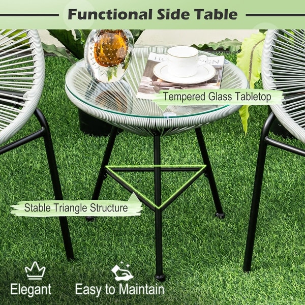 3PCS Patio Acapulco Furniture Bistro Set with Glass Table