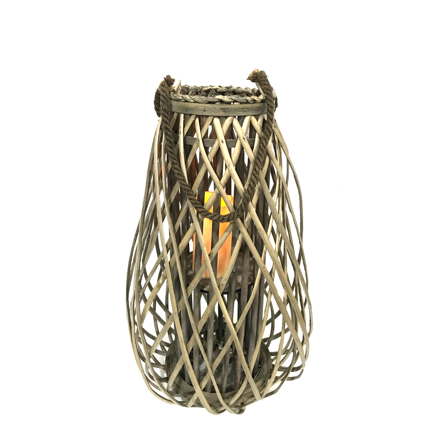 Infinity 33.46 in. Wood Willow Flameless Lantern Gray