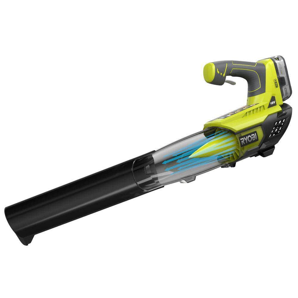 RYOBI ONE 18V 100 MPH 280 CFM Cordless Battery VariableSpeed Jet Fan Leaf Blower with 40 Ah Battery and Charger