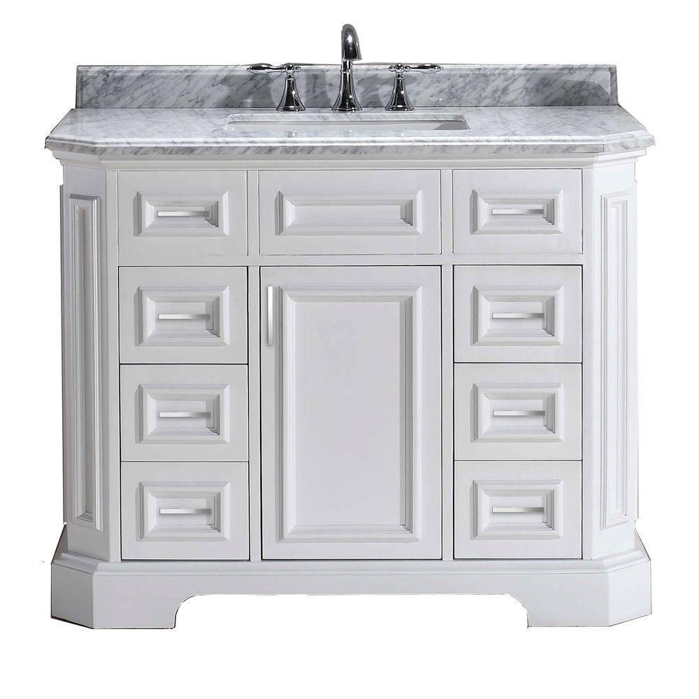 Home Decorators Collection Bristol 42 in W x 2205 in D x 346 in H Single Sink Bath Vanity in White with White Carrara Marble Top