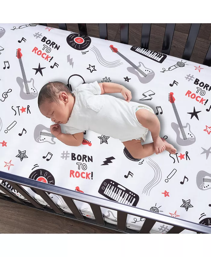 Lambs and Ivy Rock Star Musical Instruments 100% Cotton Fitted Crib Sheet - White