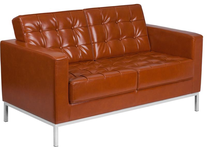 Contemporary Cognac LeatherSoft Loveseat with Stainless Steel Frame   Contemporary   Loveseats   by Pot Racks Plus  Houzz