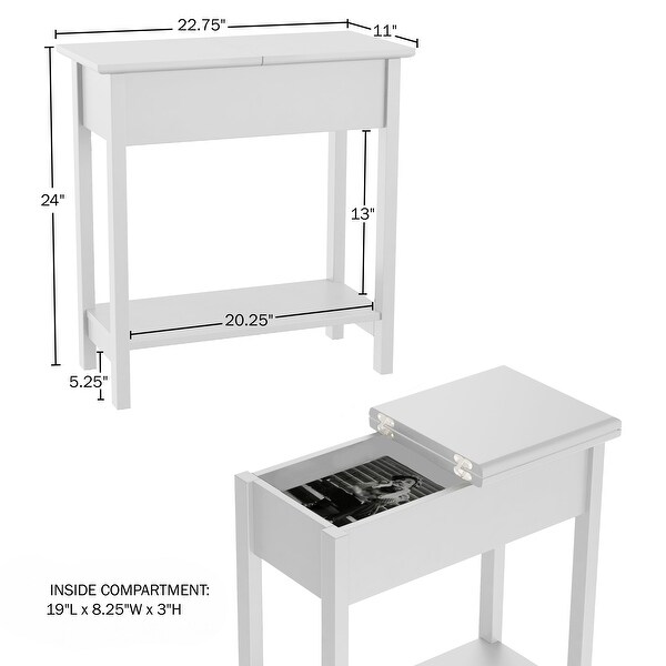 Lavish Home Set of 2 Flip Top Console Tables， White