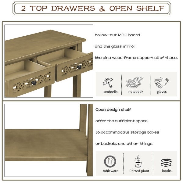 Control table， classic sofa table with 2 cut-out top drawers