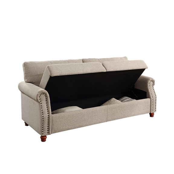 Linen Fabric Upholstery with Storage Sofa /Tufted ...