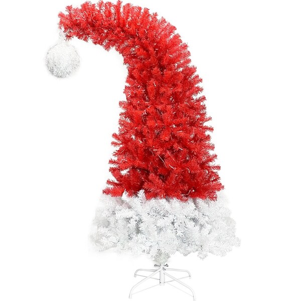 Artificial Fir Bent Top Christmas Tree，Bendable Santa Hat Style Christmas Tree Holiday Decoration