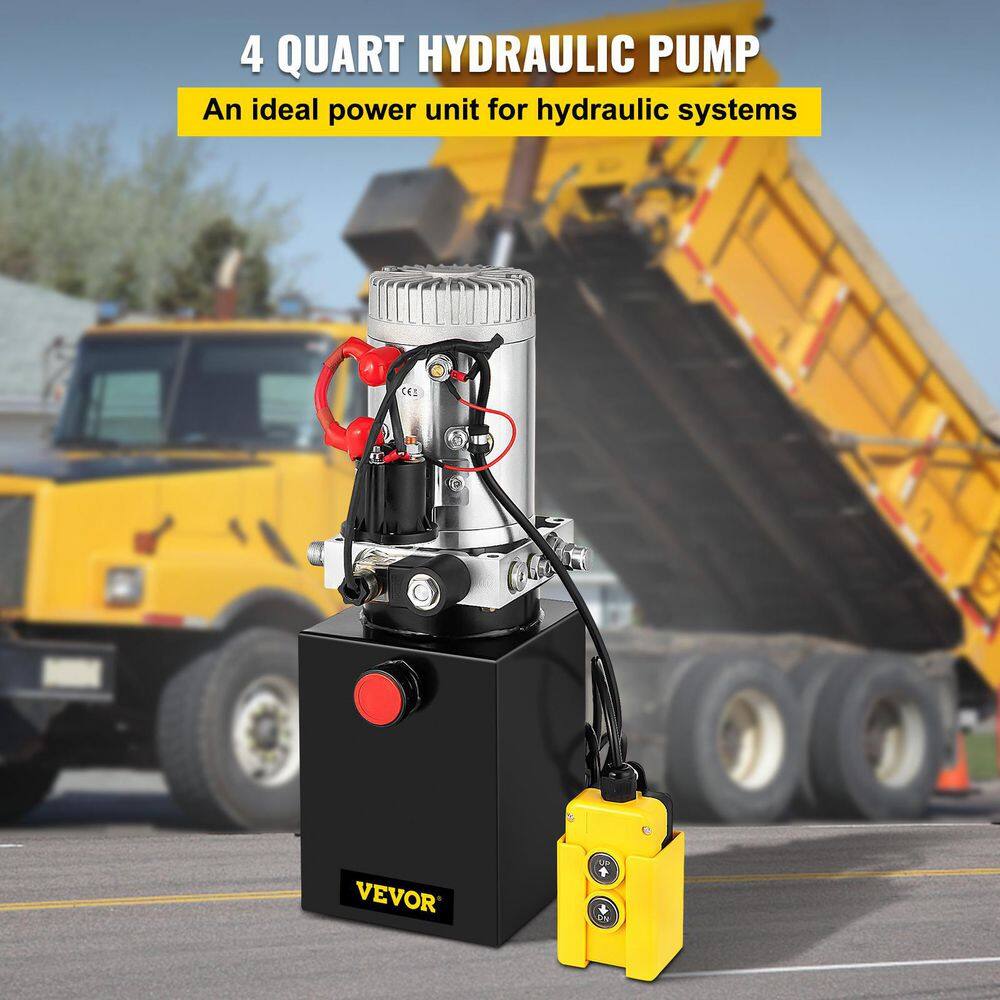 VEVOR 12-Volt DC 4 qt. Hydraulic Power Unit Single Acting Hydraulic Pump Dump Truck Hydraulic Pump Hydraulic Pump Dump Trailer 4LCZYYBTXDZY00001V0