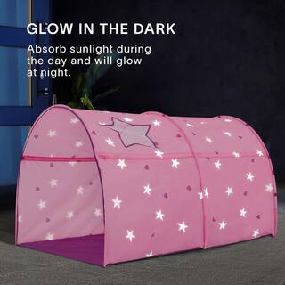 Alvantor Indoor Pop Up Portable Frame Polyester Starlight Bed Canopy Kids Play Tent Twin Curtains Glow in The Dark Stars Pink 2014