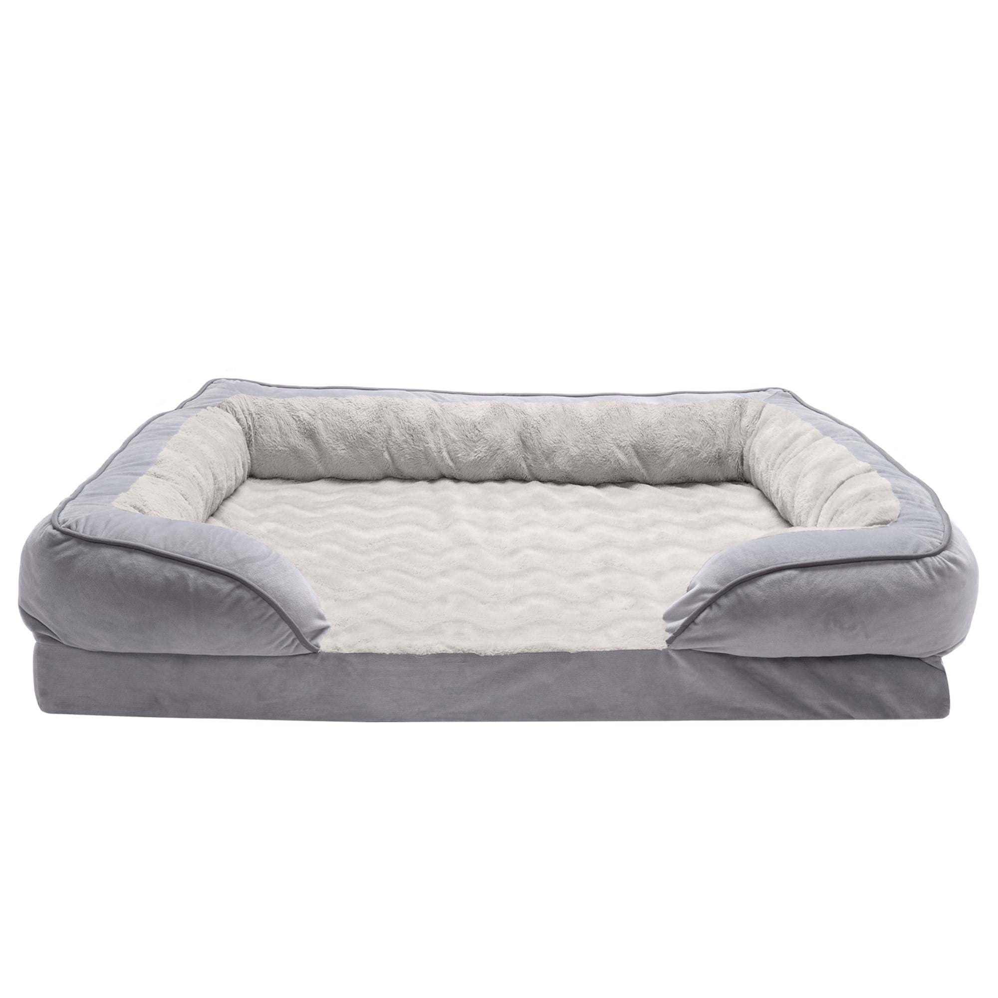 FurHaven Pet Products | Convolute Orthopedic Perfect Comfort Velvet Waves Sofa-Style Couch Pet Bed for Dogs and Cats， Granite Gray， Jumbo