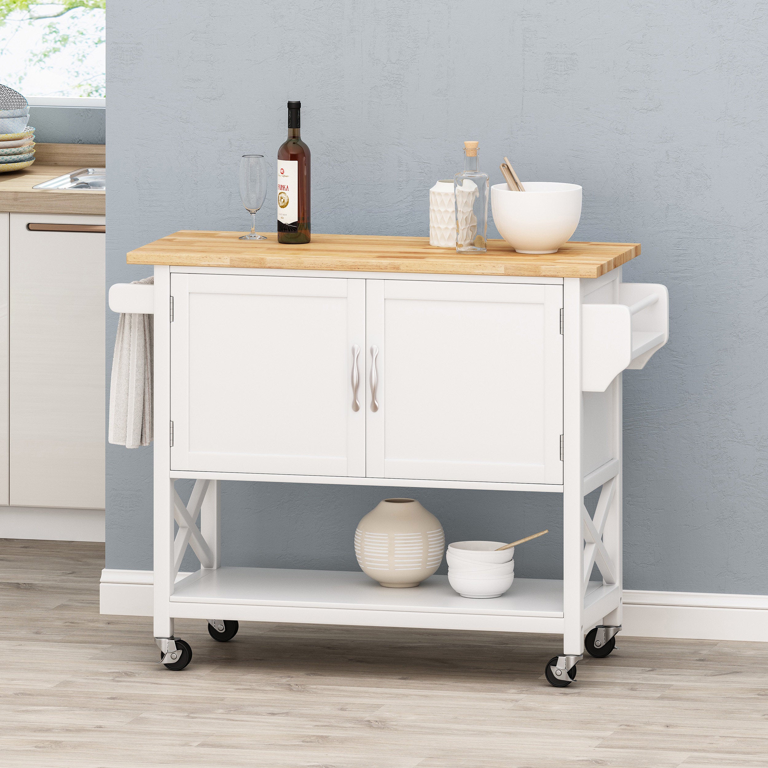 Jalaiyah Farmhouse Kitchen Cart with Wheels