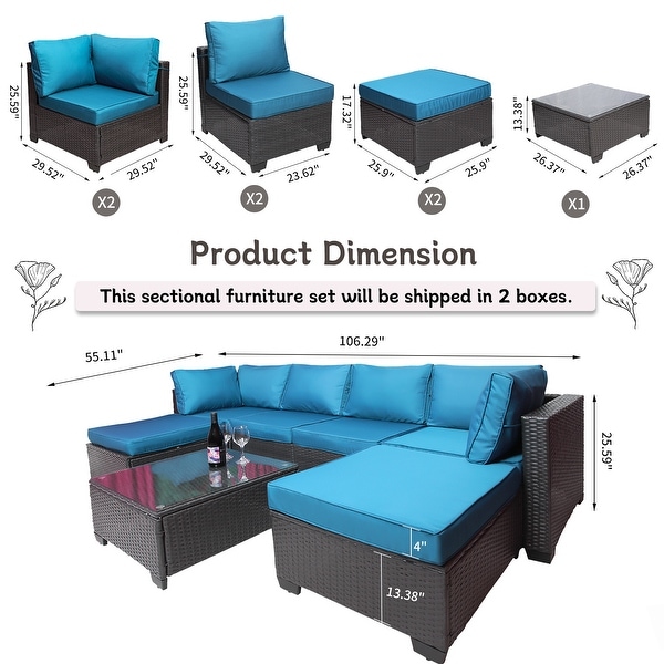 7Piece Rattan Sectional Sofa Set with Cushions and Table