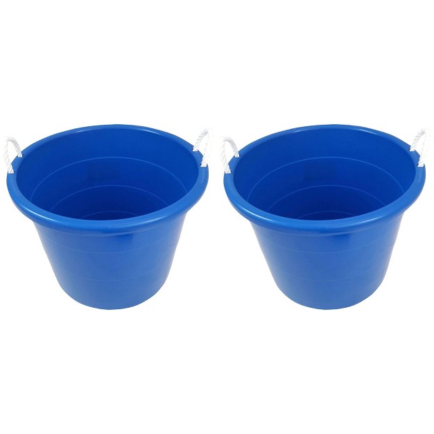 Homz Multipurpose 18 Gallon Plastic Open top Storage Round Utility Tub With Rope Handles For Indoor Or Outdoor Home Organization Blue 3 Pack