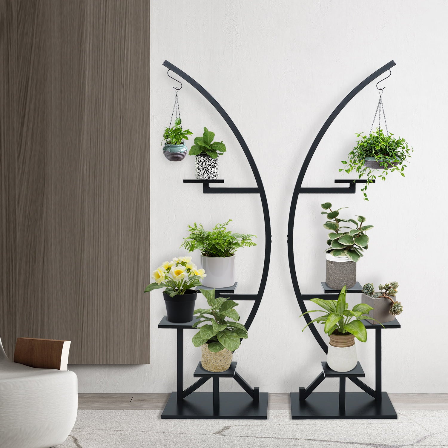 ELECWISH Plant Stand Indoor Plant Shelf Stand Half Moon Plant Stands Multi-Purpose Curved Metal Display Rack for Living Room, Garden, Patio(Black 2 Pack)